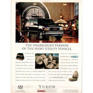 1996 GMC Yukon SUV Vintage Print Ad Library Books Oympic Sponsor 90s Wall Art